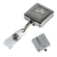 32 Cord Square Chrome Solid Metal Retractable Badge Reel and Badge Holder with Laser Imprint